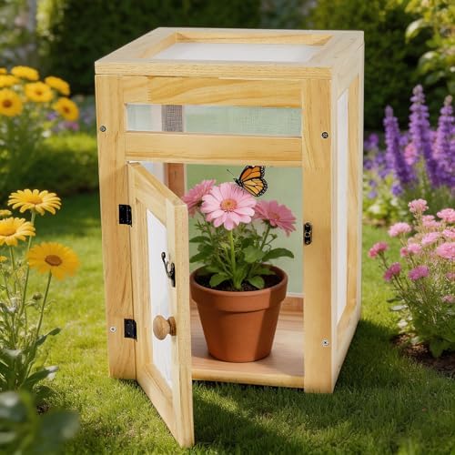 Wooden Butterfly Habitat Cage Kit, 15.75 Inch Monarch Caterpillar Habitat, Mesh Butterfly Enclosure for Raising Butterflies, Insect Observation House for Kids, Classroom, Garden by OOOMART
