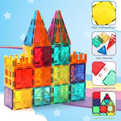 OugerToy 104PCS Magnetic Tiles STEM Building Blocks for Kids Ages 3-9 - Image 3