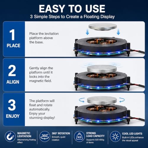 Magnetic Levitation Display Stand, 360° Rotating Floating Platform for Collectibles, Figures, Models and Desk Display, Black - Image 5