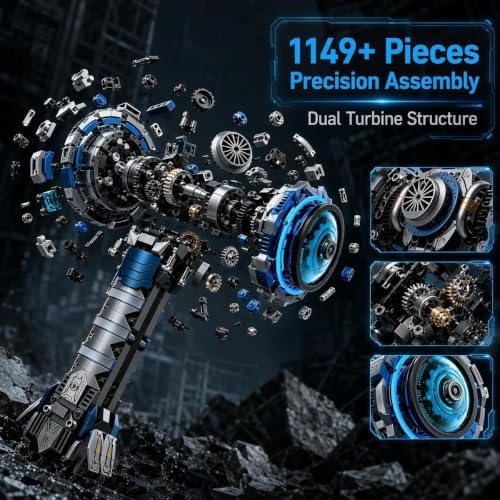 Mechanical Hammer Building Kit, 1149 Pcs Motorized Dual Hammerhead Gear Linkage with 2-in-1 Manual & Electric USB Motor, LED Energy Ring, STEM Engineering Toy Gift for Adults & Kids 8+ - Image 5