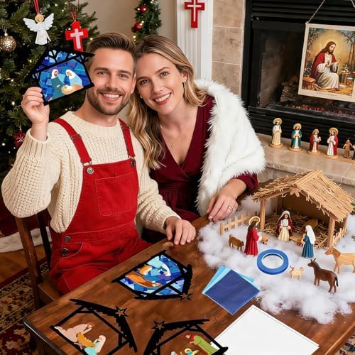 Qyeahkj 36 Set Christmas Nativity Suncatchers Crafts for DIY Nativity Scene Window Tissue Paper Craft Kit Hanging Decor for Xmas Holiday Home Activity Art Project Birthday Party Favor Gift - Image 5