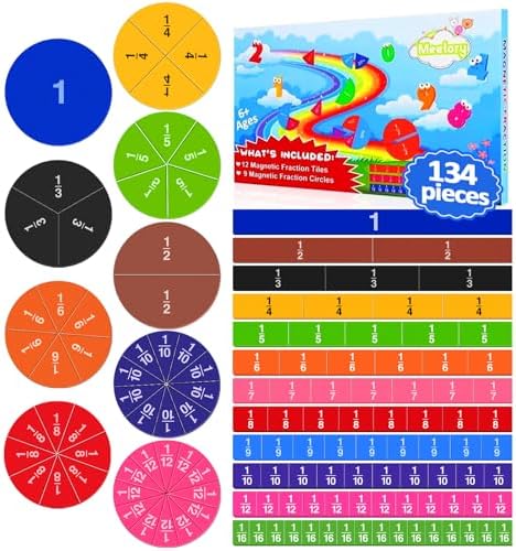 Meetory 134 Pcs Magnetic Fraction Tiles & Fraction Circles - Math Manipulatives for Preschool Elementary School Educational Resources Classroom Educational Kit by Meetory