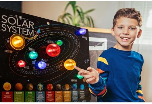 4M KidzLabs 3D Solar System Light-Up Poster for Kids Ages 5-12 – Glow in the Dark Space Science Fair Project Kit with Sun & 8 Planets, STEM Educational Toy, Battery Powered Illuminated Display Board - Image 4