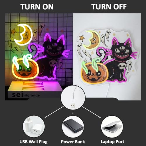 Three Eyed Cat Pumpkin Neon Sign Scary Ghost LED Neon Light Halloween Decor - Image 3