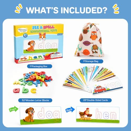 Officygnet Learning Toys for 3 4 5 6 Years Old Boys and Girls, See & Spell CVC Word Builders with Alphabet Cards for Kids Ages 3-5, Matching Letter Game for Preschool Toddler Learning Activities - Image 2