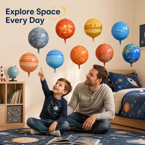 Solar System Balloons Set, Inflatable Planet Balloons with Sun & 8 Planets, Space Party Decorations Hanging Kit, Foil Space Balloons - Image 5