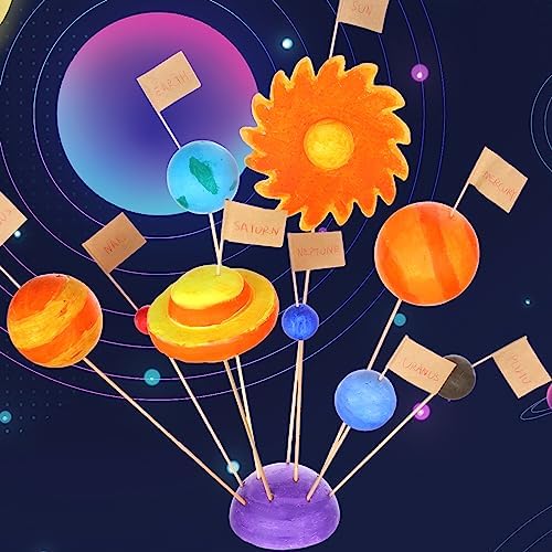 60 PCS Solar System Model Foam Ball Kit Includes 18 Mixed Sized Polystyrene Spheres Balls,18 Pieces Long Bamboo Sticks, 18 pieces Toothpick Flag, and 6 Pcs Painting Brushes for School Science Projects - Image 4