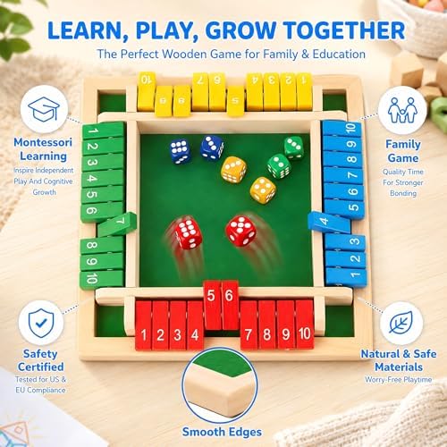 Shut The Box Classic Dice Board Game With Math Strategy For Family - Image 3
