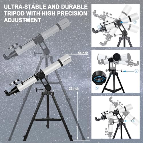 Telescope for Adults High Powered, 90mm Aperture 1000mm Refractor Telescopes for Adults Astronomy Telescopio with High Precision Adjustment, Ultra-Stable Vertisteel AZ Mount Base Tripod, Phone Adapte - Image 4