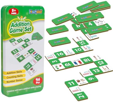 Kasfalci Addition Dominoes Set,Math Games for Kids,Math Manipulatives,Counting Toys,Learning Games,Preschool Learning Activities,Homeschool Supplies,Kindergarten Classroom Must Haves,1st 2nd 3rd Grade by Kasfalci
