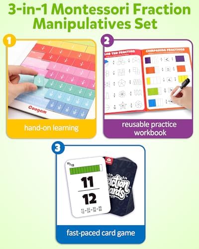 Coogam Magnetic Fraction Tiles, Montessori Math Manipulatives Games - Image 2