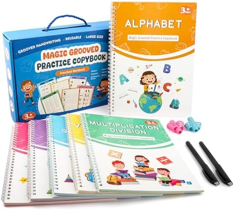 Magic Grooved Writing Books, Reusable Tracing Workbook for Kids Ages 3‑8 by Unknown