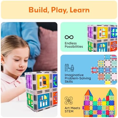 PicassoTiles Window and Door Clip On Magnetic Blocks Magnet Tiles Magnets Building Tile Construction Toy Set STEM Education Toys Learning Kit Stacking Block Playset Boys & Girls Age 3+ PT30 - Image 4