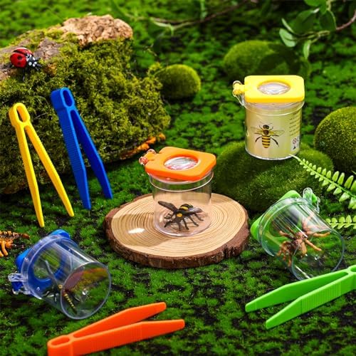 Halloscume 4 Pack Insect Bug Viewer for Kids with Tweezers Magnifying Box Observation Kit Catcher Container Cage Jar for Science Nature Exploration Collecting Kit - Image 4