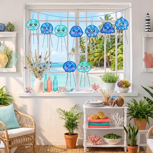 48PCS Summer Crafts: Paper Jellyfish Suncatchers DIY Kits, Window Stained Glass Effect Art Supplies - Image 3