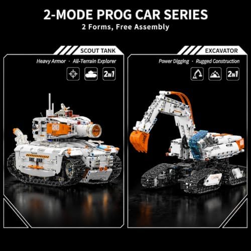 VANLINNY 2 in 1 Rc Tank & Excavator Building Block Set–1129 Pcs Programmable Mechanical Tank Toy with 360° Rotation, Functional Arm Excavator Toy with Bucket, STEM Science Kits for Boys Girls 8-14 ﻿ - Image 2
