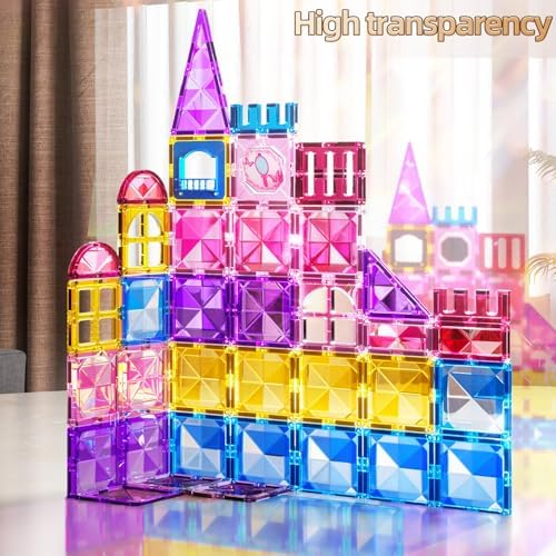 Magnetic Tiles Educational Toys, 50PCS Magnetic Blocks Building Set with Marbles Run for Kids Ages 4-8, Magnet Tiles STEM Learning & Sensory Toys for Girls Boys Perfect Preschool Toy for Toddlers 3-5 - Image 2