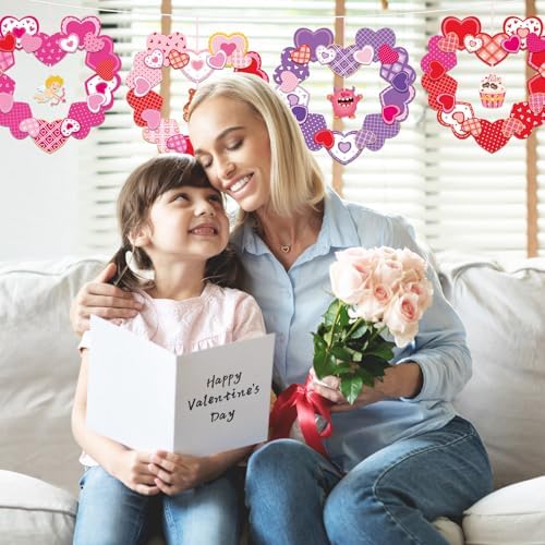 Lonfliness 24 Sets Valentines Wreath Craft for Kids DlY Hanging Decor Valentine's Day Heart Paper Wreath Craft Ornament with Heart Stickers Valentines Party Supplies for School Classroom Activities - Image 6