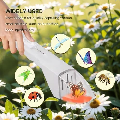 2Pcs Small Animals Catcher Quick Release Humane Catching Tool Clear Contactless Observer Kids Adults Nature Exploration Container to Capture Butterflies, Bees, Spiders, etc (Black+White) - Image 6