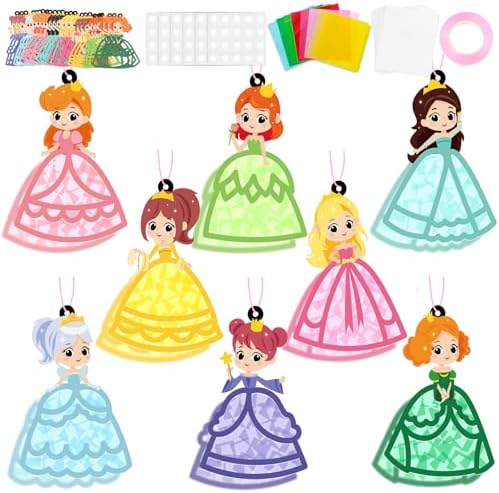 QOUBAI 32 Sets Princess Suncatchers Craft Kit DIY Window Stained Glass Effect Princess Paper Crafts Home School Classroom Decoration Kid Birthday Gift Creative Art Project Activity Game by QOUBAI
