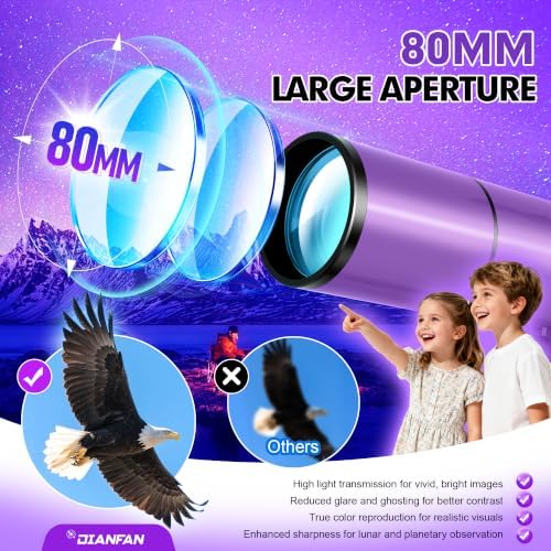 Dianfan Telescope for Kids & Adults, 80mm 500mm Portable Refractor, Purple - Image 5