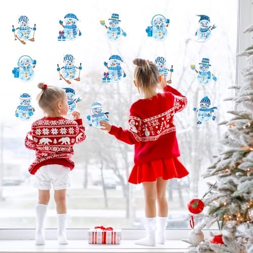 Renbuzhu 42PCS Winter Crafts Bulk: Snowman Paper Suncatchers DIY Kit for Christmas Holiday Activities Decorations, Window Stained Glass Effect Art Ornaments - Image 2