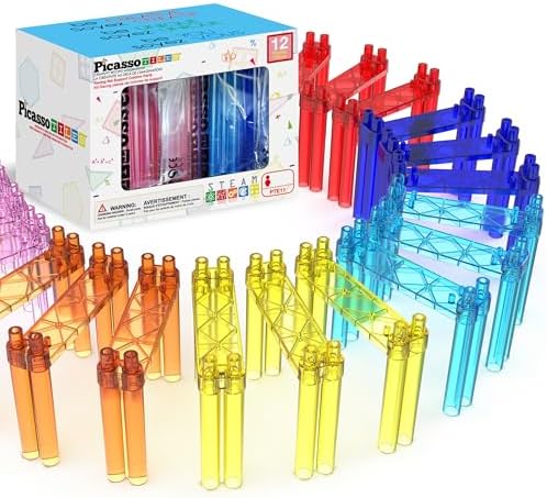 12 Piece Support Column Expansion Supporting Pack for Magnetic Race CarTrack Magnet Tile Building Block Construction Kit Education Toy Boys Girls STEM Puzzle Toy Kids Boy Girl Toddler 3+ PicassoTiles by PicassoTiles