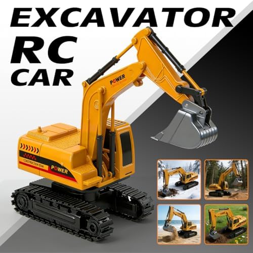 RC Excavator Toy, 6-Channel Remote Control Excavator with Metal Shovel & Lights, 360° Rotation Mini Excavator, RC Construction Vehicles Digger Toy for Boys 3-8 - Image 3