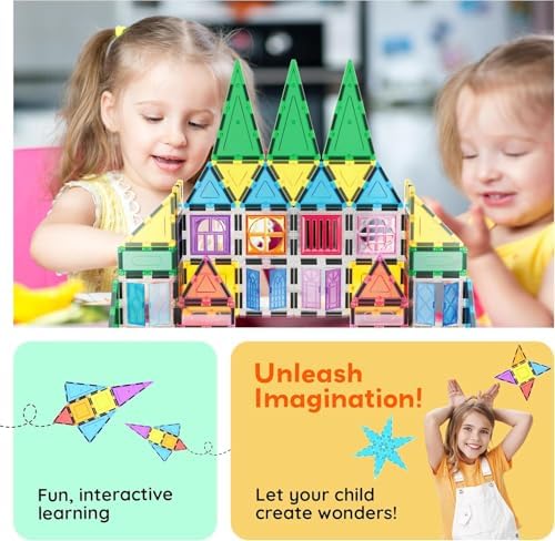 PicassoTiles Magnetic Tiles 61 Piece Magnet Tile Building Blocks Construction Sensory Toy Set with Carry Bag Storage Bin Container STEM Toddler Learning Educational Pretend Play Boy Girl Ages 3+ PT07 - Image 5