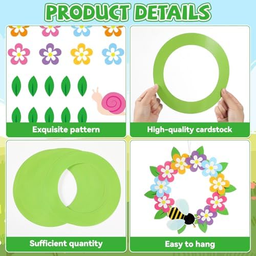 Lonfliness 24 Set Spring Wreath Crafts Kits Floral Animals DIY Hanging Decor for Colorful Paper Wreath Craft Ornament with Flower Butterfly Bee Sticker Spring Party Supplies for Activities - Image 3