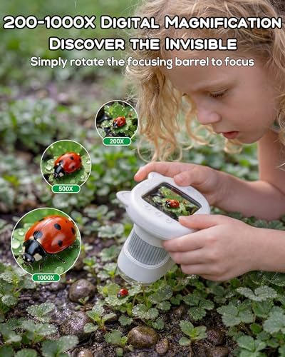 Kids Microscope 1000X Magnification, 4K Digital Handheld Pocket Microscope with 2.4", Rechargeable STEM Learning Science Kit Outdoor Exploration Toy Gift for Children Age 4-12,White - Image 3