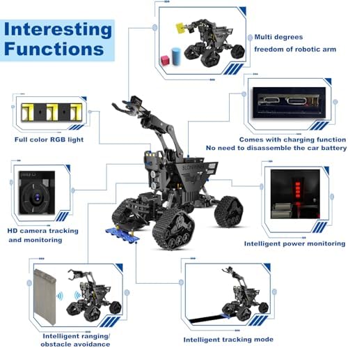 Robot Car Kit, 2 in 1 Smart Robotics Arm Building Toy for Raspberry Pi Python Coding, STEM Programming Tank Kits with Camera (Without RPi Board) - Image 3