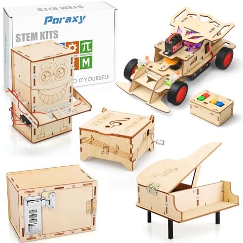 5 in 1 STEM Toys for Kids Ages 8-12, Science Experiment Projects 6-8, STEM Engineering Kit, DIY 3D Puzzle Projects Wood Crafts Birthday Gifts for 7 8 9 10 11 12 13 Year Old Boys Girls by Poraxy