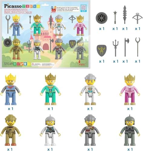 Picasso Toys Magnetic Action Figures Medieval King and Knights Character for Building Blocks Tiles Construction Toddler Toy Set Magnets Expansion Pack Educational STEM Pretend Playset PTA13 - Image 3