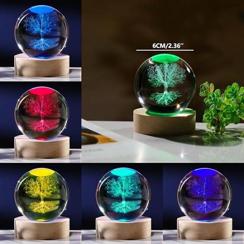 3D Tree of Life Gifts for Women - Crystals Ball 60mm - Glass Animals Figurine Tree of Life Decor Stuff for Room Birthday for Best Friend Lovers Keepsake Paperweight - Image 3