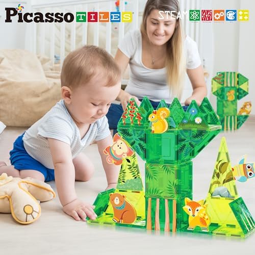 PicassoTiles Magnet Tile Building Blocks Forest Animal Theme Toy Set with 8 Character Action Figures Educational STEM Learning Construction Kit Pretend Play Magnetic Tiles Preschool Kids Ages 3+ PTQ16 - Image 6