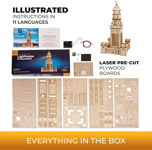 Ugears Lighthouse of Alexandria, 3D Puzzle, 12.2-inch Height, Brown - Image 4
