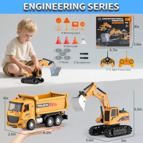 Remote Control Excavator Dump Truck Set, RC Construction Toy for Boys 3-12 - Image 2