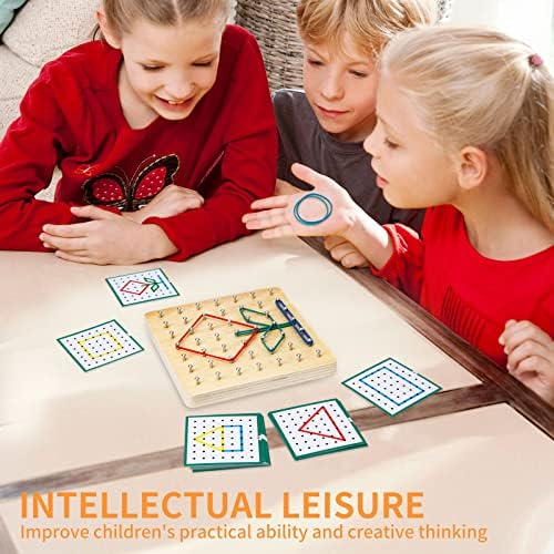 HEELWIRE Wooden Geoboard,Montessori Toy,Graphical Mathematical Education Toy for Kids with Pattern Cards and Rubber Bands to Figures and Shapes, Brain Teaser STEM Toy Geo Board (6 * 6 * 0.6 in) - Image 4