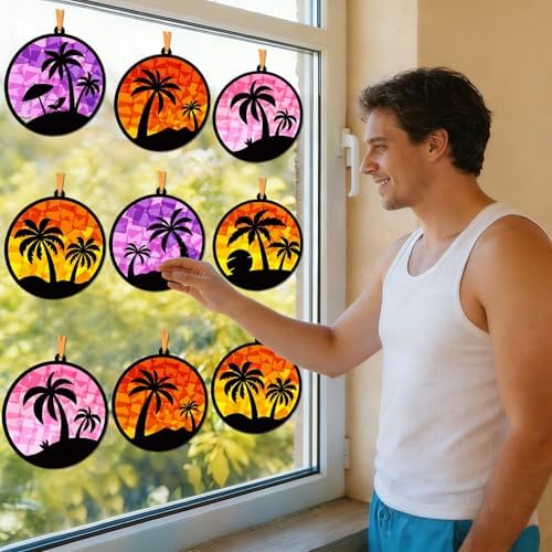 Qyeahkj 36Set Tropical Palm Tree Suncatchers Crafts Kit for Kids - Image 7