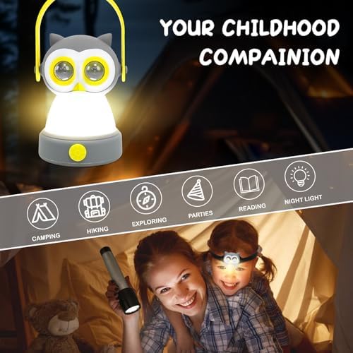 Portable LED Camping Lantern, Head Lamp Kit, Lightweight Battery Powered LED Flashlight for Indoor Outdoor, Kids Camping Gear Gift for Children's Day, Birthday, Easter, Adventure(Owl Set) - Image 5