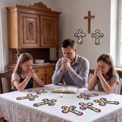 Renbuzhu 48PCS Sunday School VBS Crafts Bulk: Paper Cross Nativity Suncatchers, Jesus Religious Christian Activity DIY Kits Church Decorations, Window Stained Glass Effect Art Supplies - Image 5