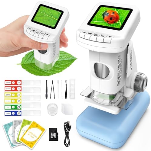 Microscope for Kids, 1200X Kids Microscope Pocket Portable Microscopes with Photo and Video Function, Mini Handheld Digital 2" Screen Rechargeable Student Edu Science Microscopes for Kids 6-7 8-12 by Tozuoup