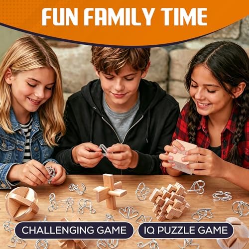 30pcs Metal & Wooden Brain Teaser Puzzles Set, 3D Brain Teasers Wire Puzzles for Adults Teens Kids, Educational IQ Unlock Interlock Puzzle, Entertaining & Thoughtful Gift Set - Image 2