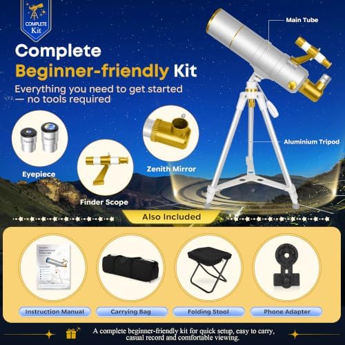 UncleHu 90mm Aperture 600mm Telescope for Adults Astronomy &Kids with Stool - Image 4