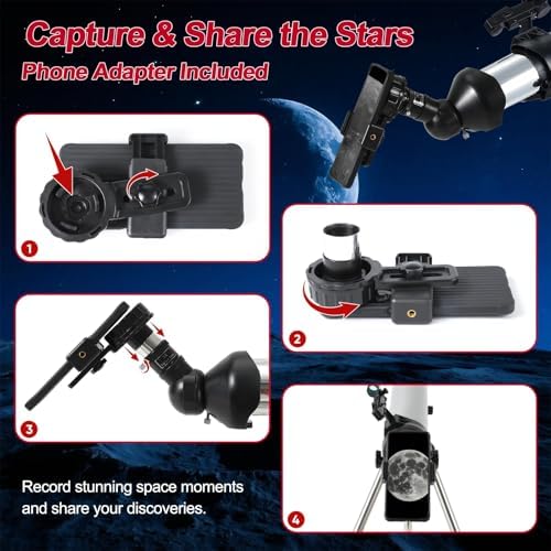 Telescope for Adults – 80mm Refractor Telescope with 600mm Focal Length, Tripod, Barlow Lens & Phone Adapter High Powered Astronomical Telescopes for Beginners, Telescopio para Adults - Image 5