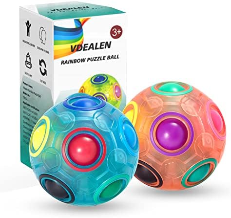 Vdealen Magic Rainbow Puzzle Ball, Fidget Ball Puzzle Brain Teaser Fidget Toy for Boys & Girls- Birthday Party Easter Valentines Christmas Stocking Stuffers for Kids Teen & Adults-2 Pack by Vdealen