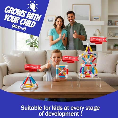 Flexible Magnetic Tubes for Kids, 66 PCS STEM Learning Builder Set - Image 2