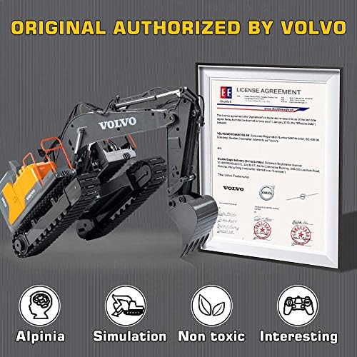 Double E Volvo 1:16 Scale Remote Control Excavator, 17 Channel 3-in-1 Construction Toy with Metal Shovel, Drill, Grab & Lights, 2.4GHz Full Function Digger for Outdoor Sandbox, Gift for Kids & Adults - Image 2