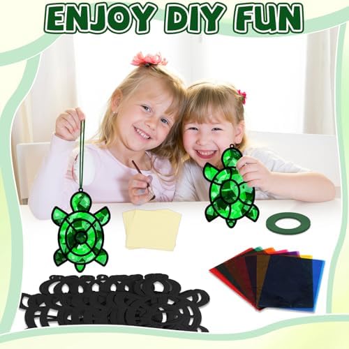 QOUBAI 32 Sets Turtle Suncatchers Craft Kit DIY Window Stained Glass Effect Sea Animals Paper Crafts for Home School Classroom Decoration Kid Ocean Sea Birthday Gift Creative Art Project Activity Game - Image 4